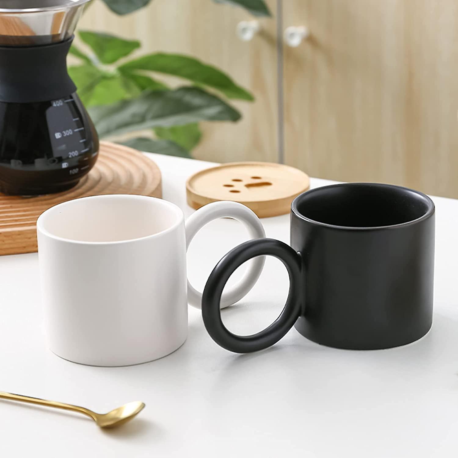 Novelty Stoneware Modern Big Handle 12 Oz Coffee And Tea Mugs，for Father's Day Funny Ceramic Cups，dishwasher And Microwave Safe (black(matte))