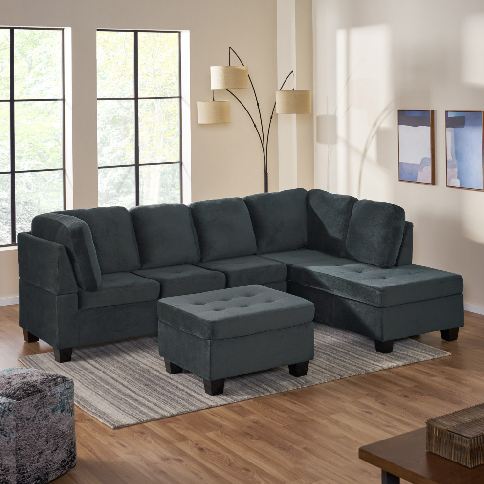 GDF Studio 3 Piece Gotham Charcoal Fabric Sectional Sofa Set   Transitional   Sectional Sofas   by GDFStudio  Houzz