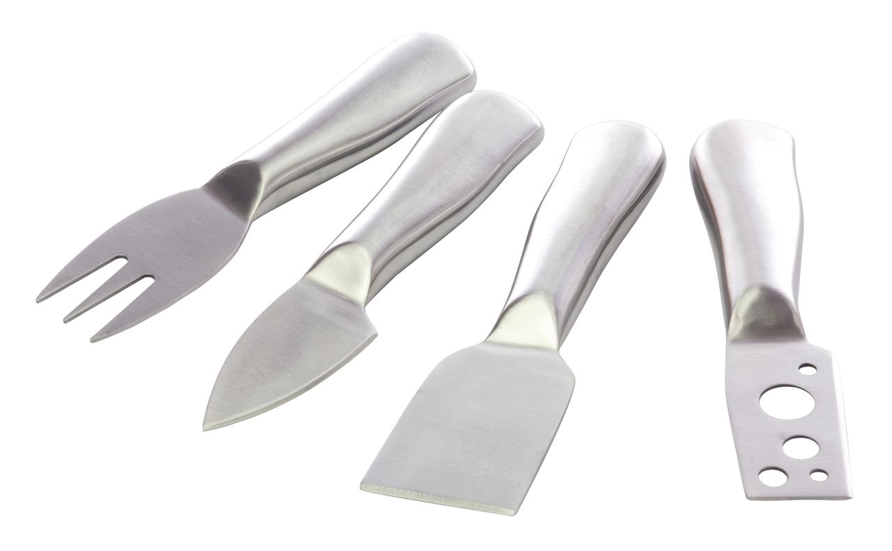 True Quartet Cheese Tool Set， Brushed Stainless Steel， Cheese Knives， Cheese Forks， Dishwasher Safe， Set of 4