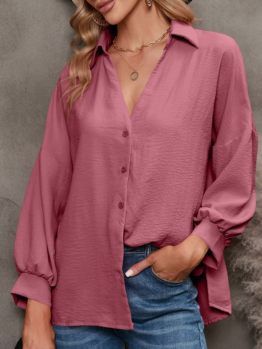 Casual Loose Solid Color Long Sleeve Blouse