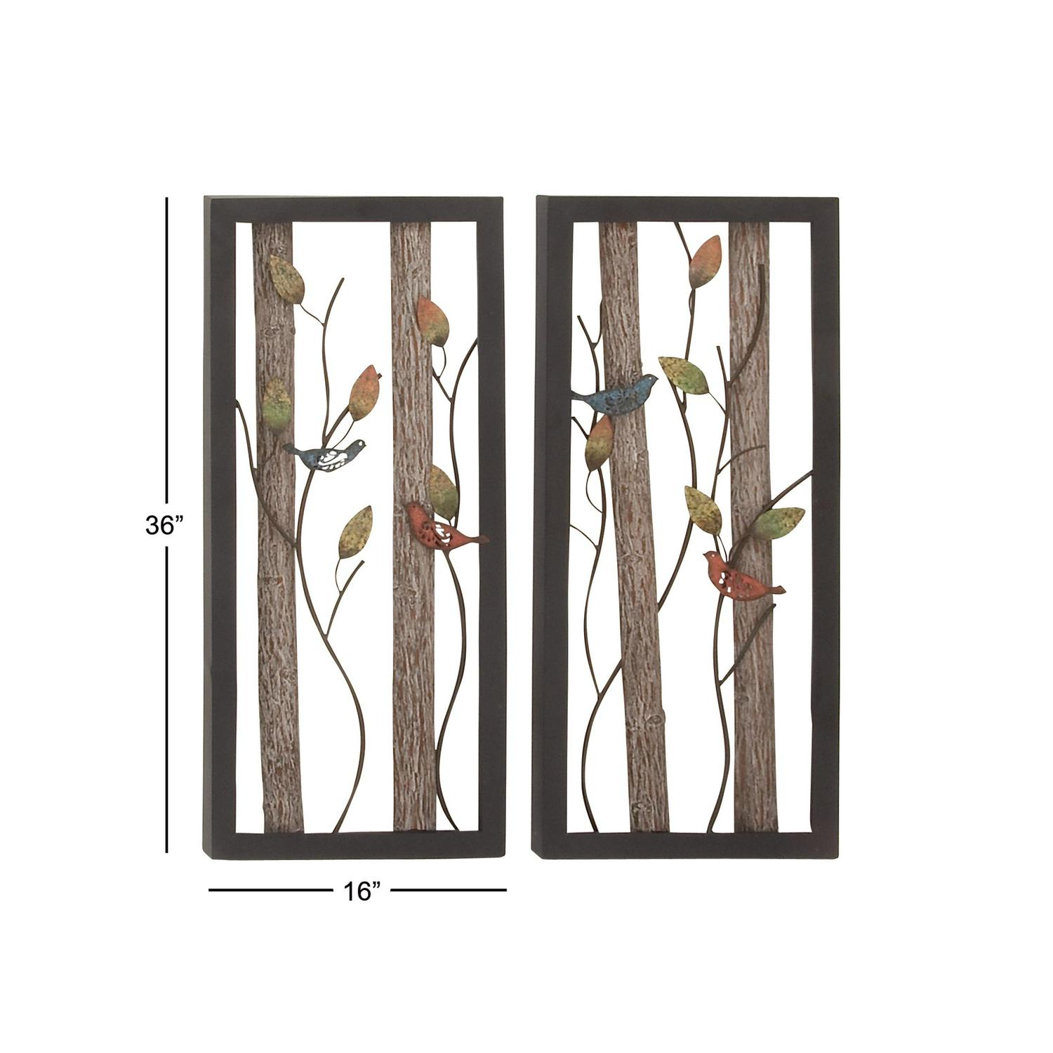 DecMode Black Metal Bird Wall Decor with Real Wood Detailing (2 Count)  Crowdfused