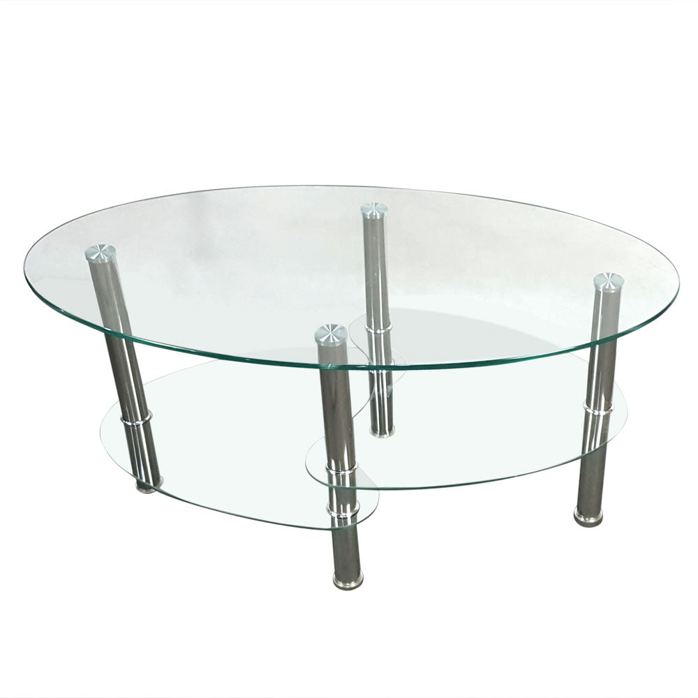 Dual Fishtail Style Tempered Glass Coffee Table Transparent