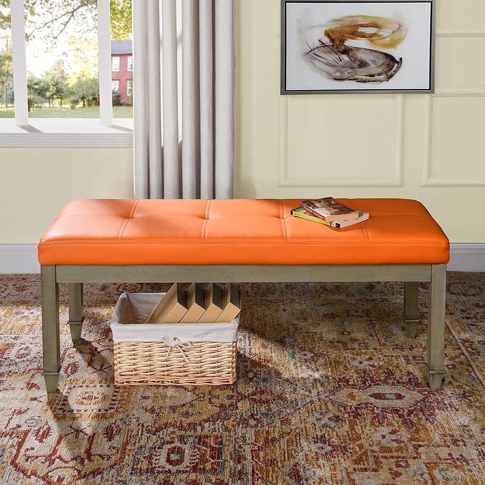 Upholstered Tufted Leather Entryway Bench