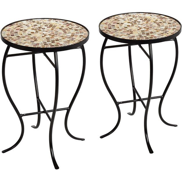 Wide Set Of 2 Natural Mosaic Tabletop For Front Porch Patio Home House