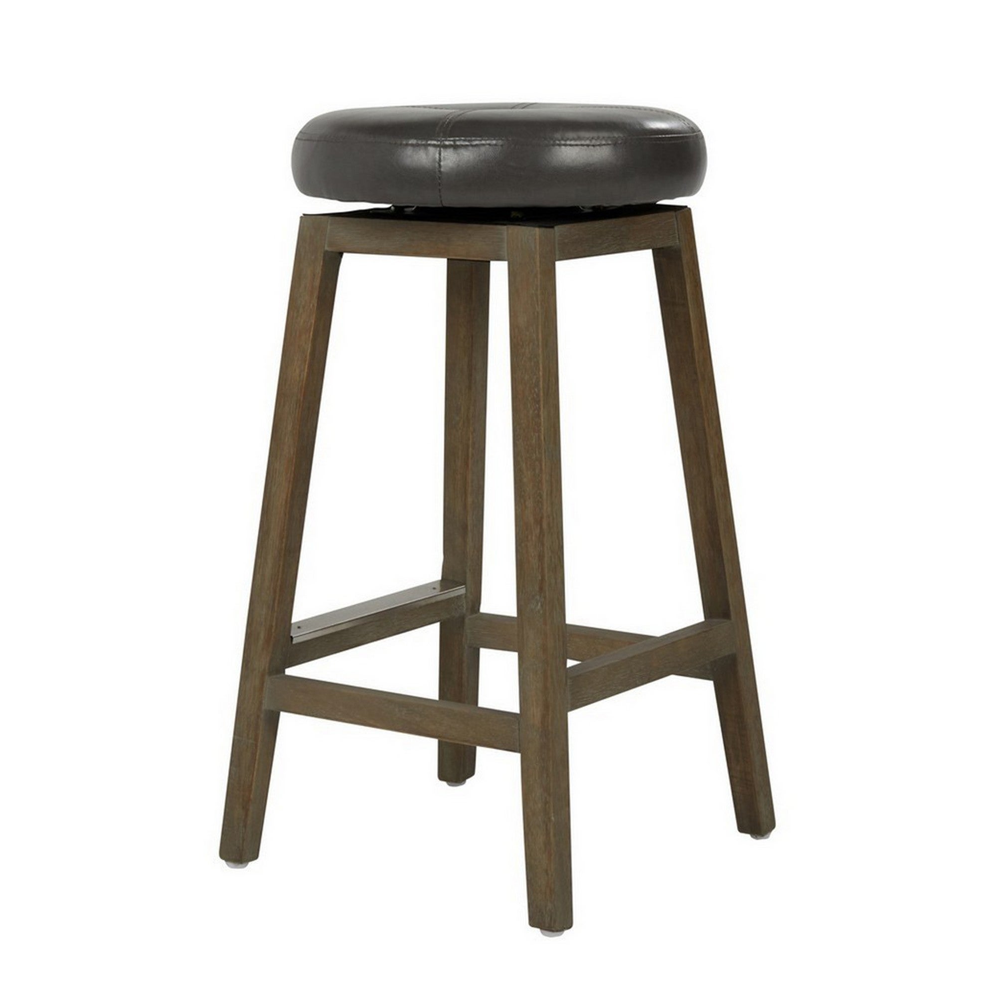 26 Inch Classic Swivel Counter Stool， Vegan Faux Leather， Black， Brown