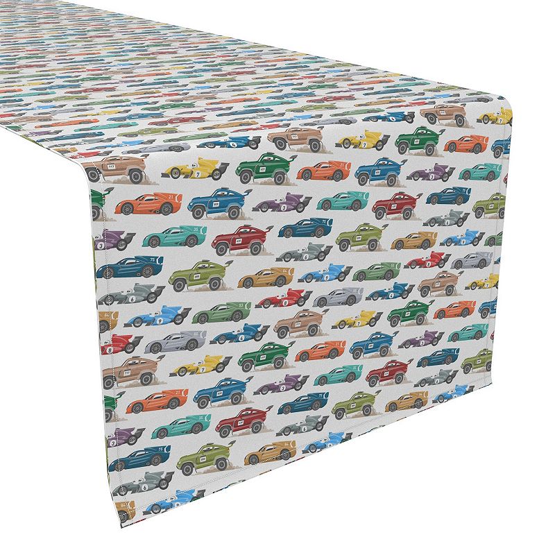 Table Runner， 100% Cotton， 16x108， Colorful Speed Racers