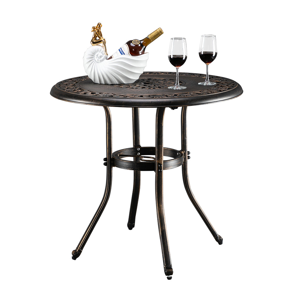 Zimtown 32" Patio Table with Umbrella Hole, Outdoor Round Cast Aluminum Bistro Table -Bronze