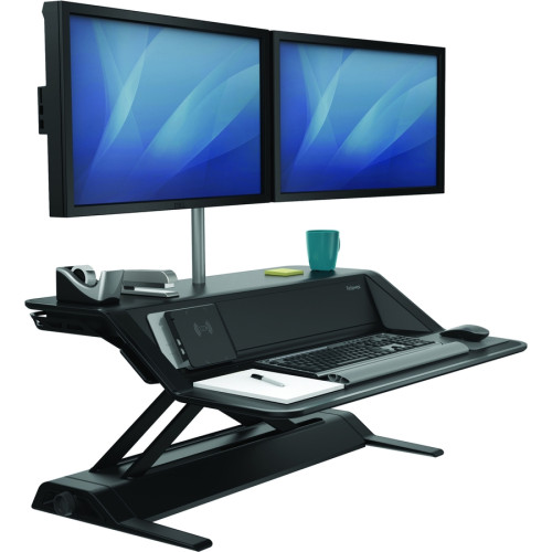 Fellowes Lotus DX Sit-Stand Workstation， 32.75w x 24.25d x 22.5h， Black (8080301)