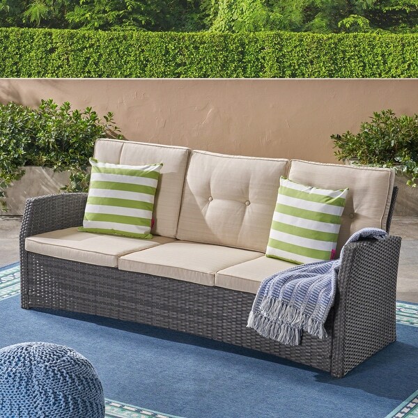 Sanger Outdoor 3 Seater Wicker Sofa by Christopher Knight Home