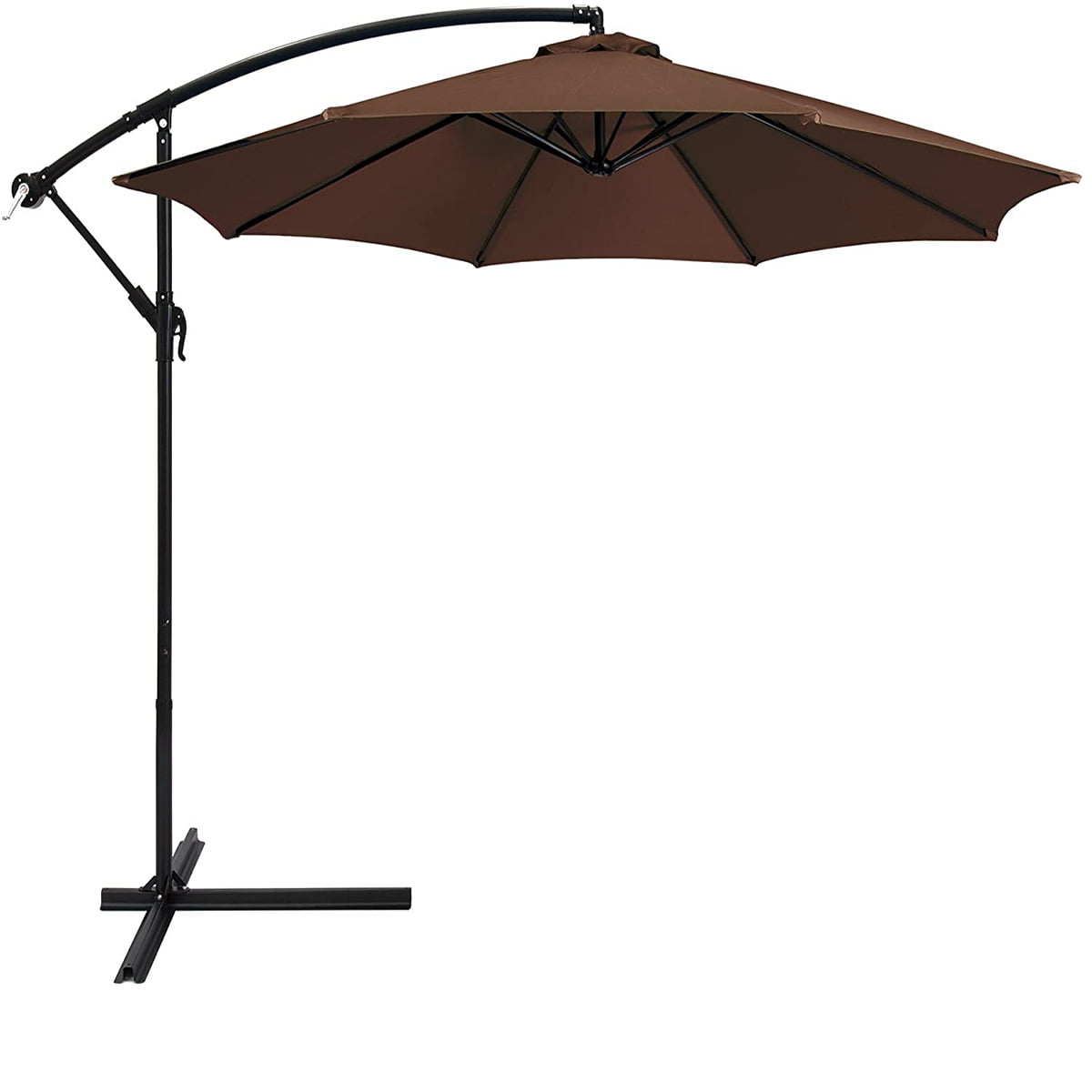 Barton 10' feet Outdoor Offset Cantilever Patio Umbrella Crank with Base, Brown