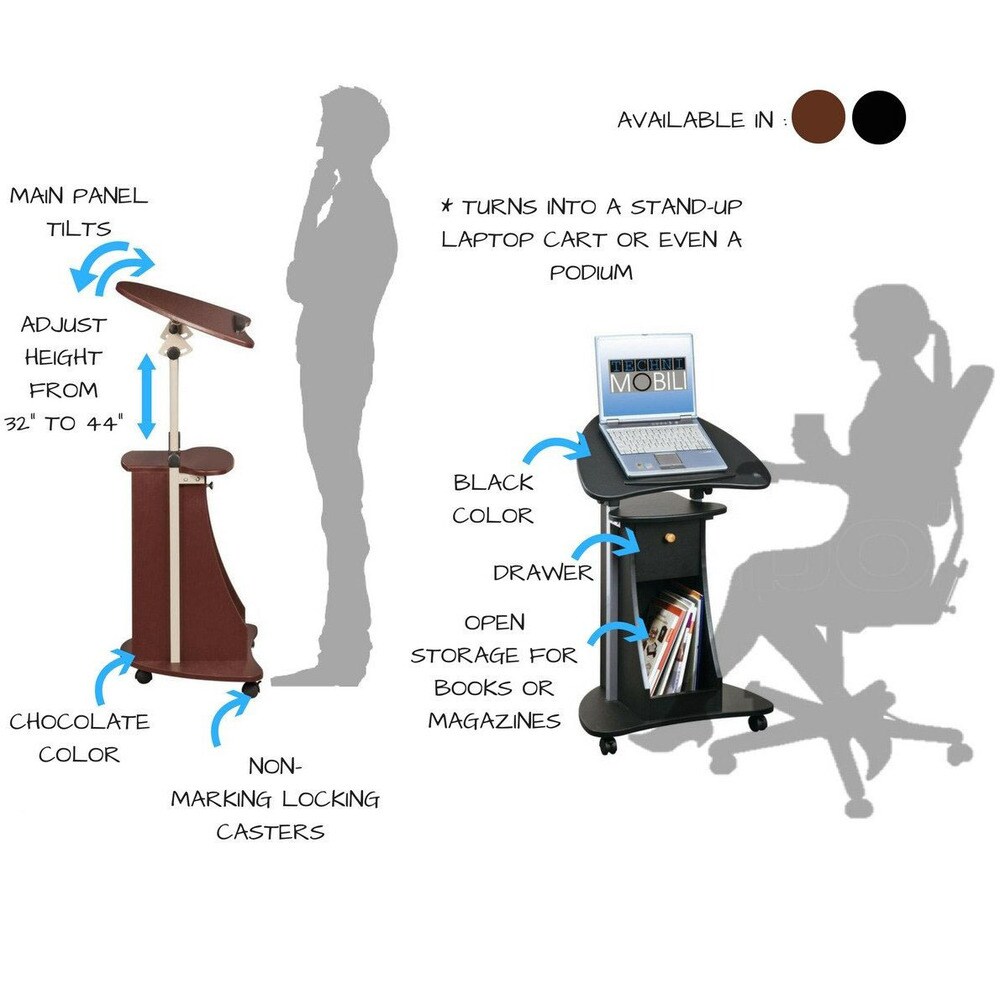 Urban Designs Sit to Stand Rolling Adjustable Laptop Cart With Storage