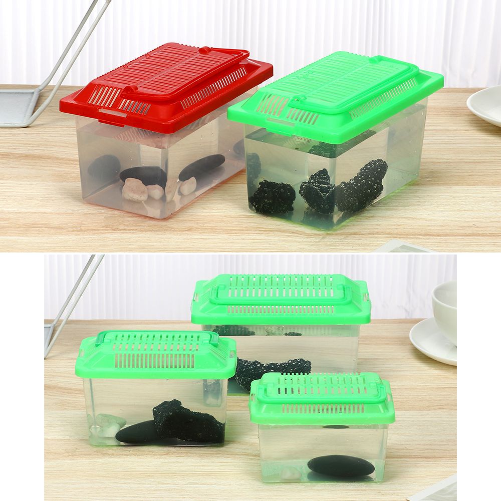 Plastic Cage Bowls Transparen Feeding Goldfish Tank Pet Products Hamster Box Turtle Tank M(15X9X11CM)