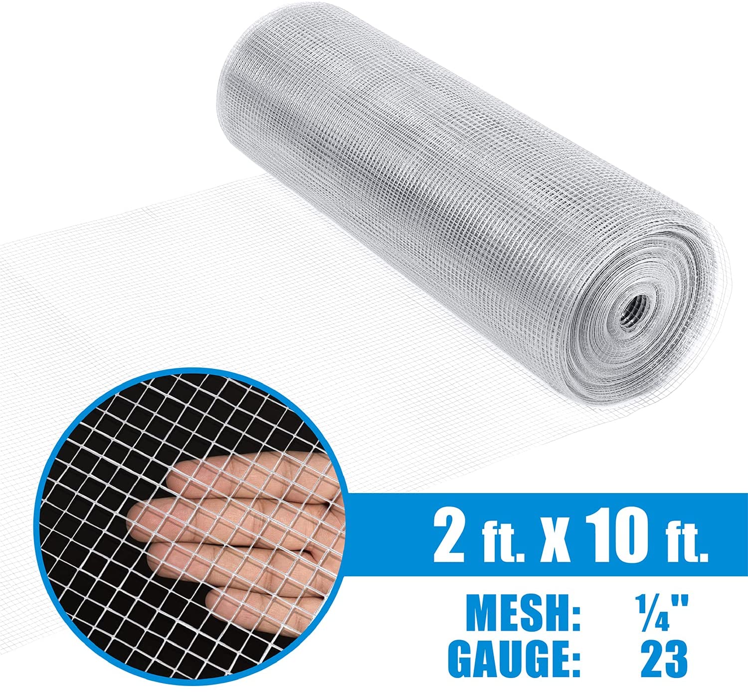 Fencer Wire Hardware Cloth, 23 Gauge with Mesh Size 1/4”, Hot-Dip Galvanized After Welding, Heavy Duty Welding Fencing for Cage Wire, Screen Doors, Tree Guards & Gutter Covers, Size Options Available