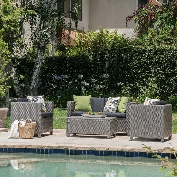 4 Pieces Wicker Outdoor Sofa Set with Cushions - Overstock - 37475797