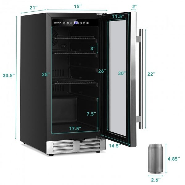 15 Inch 100 Can Built-in Freestanding Beverage Cooler Refrigerator with Adjustable Temperature