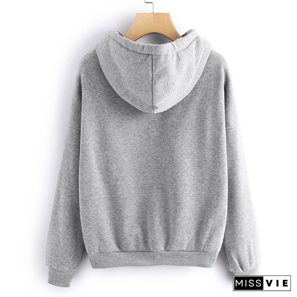 Women Hooded Sweater Casaul Printed Heart Long Sleeve Solid Color Hooded Finger Heart Hoodie Pullover Tops Hoodies Coat