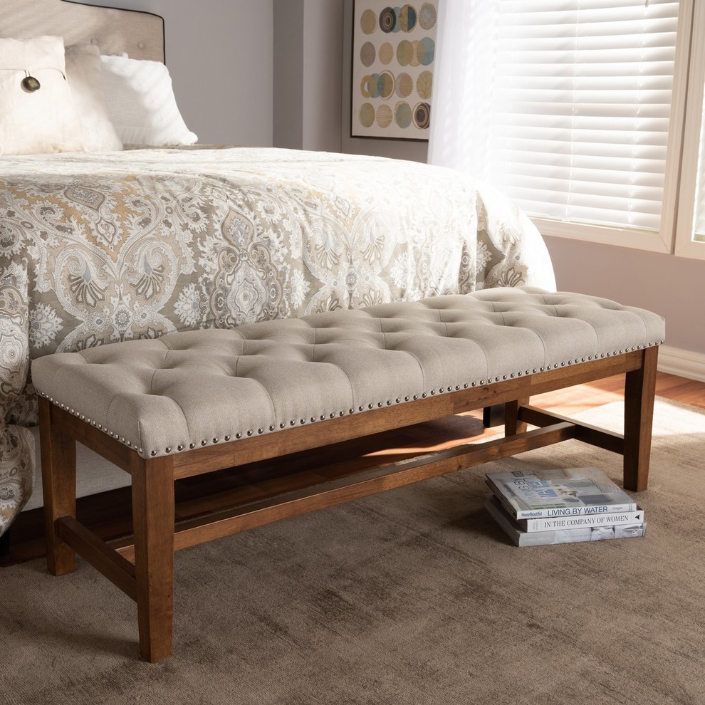 Ainsley Fabric Walnut Solid Rubberwood Bench   Transitional   Upholstered Benches   by Fratantoni Lifestyles  Houzz