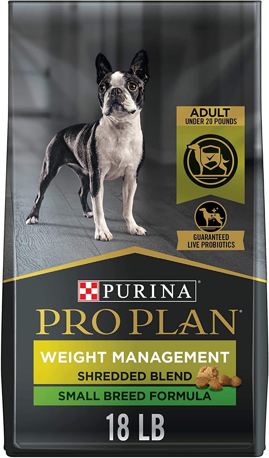 Purina Pro Plan Small Breed Weight Management Dog Food， Shredded Blend Chicken and Rice Formula - 18 lb. Bag