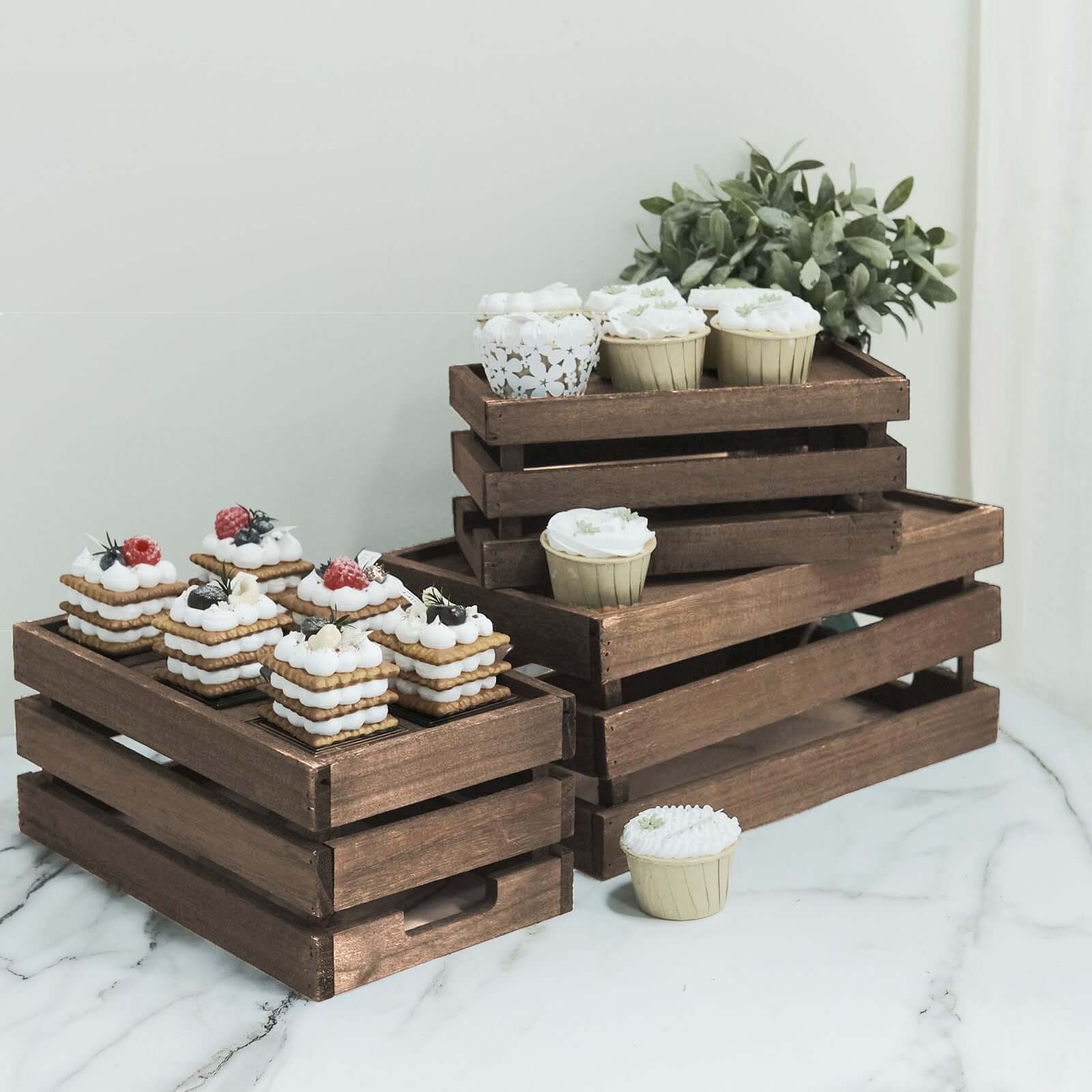 Set of 3 Rustic Brown Wooden Crates Decorative Vintage Planter, Storage Container, Display Riser