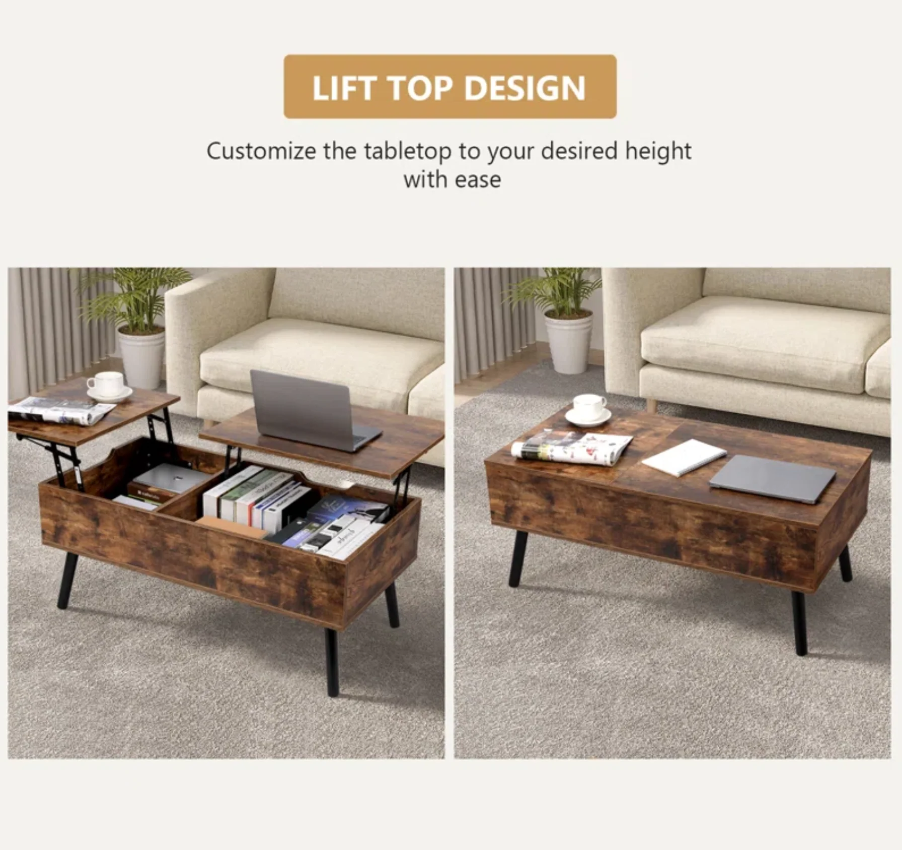 Lift Top Coffee Table with Storage, Double Lift Top Rectangular Storage Coffee Table