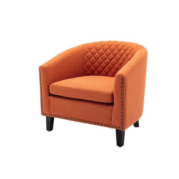 Modern Accent Chair Barrel Chair Living Room Leisure Chair with Nailheads and Solid Wood Legs for Living Room or Bedroom