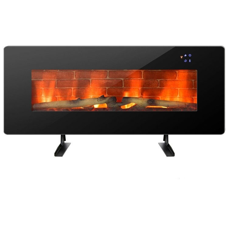 42 Inch Electric Wall Mounted Freestanding Fireplace with Remote Control Black