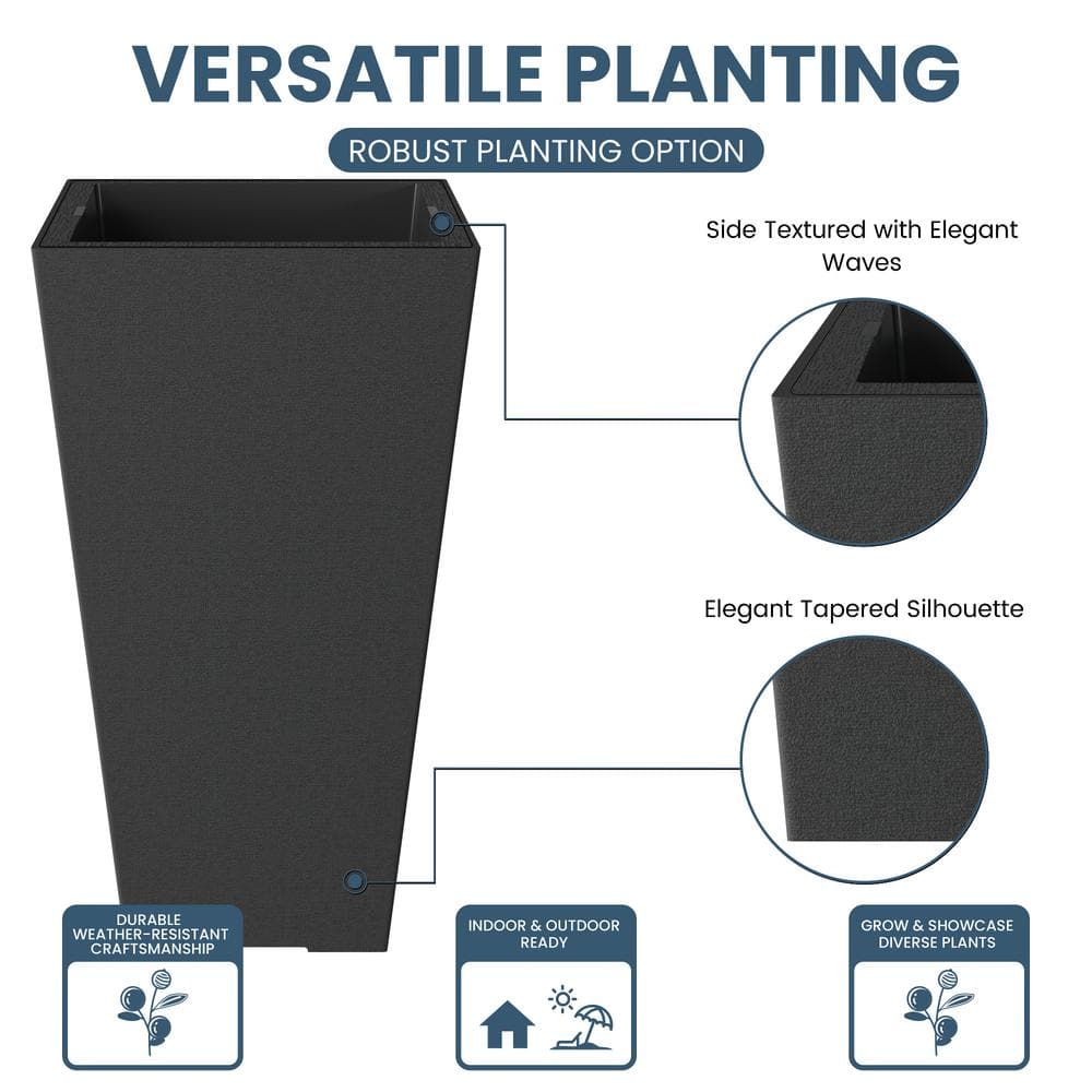 Sapcrete Large  Tall 27.57 in. High Square Charcoal Black Plastic Planter Pots for IndoorOutdoor Plants (Set of 2) SATA028-P