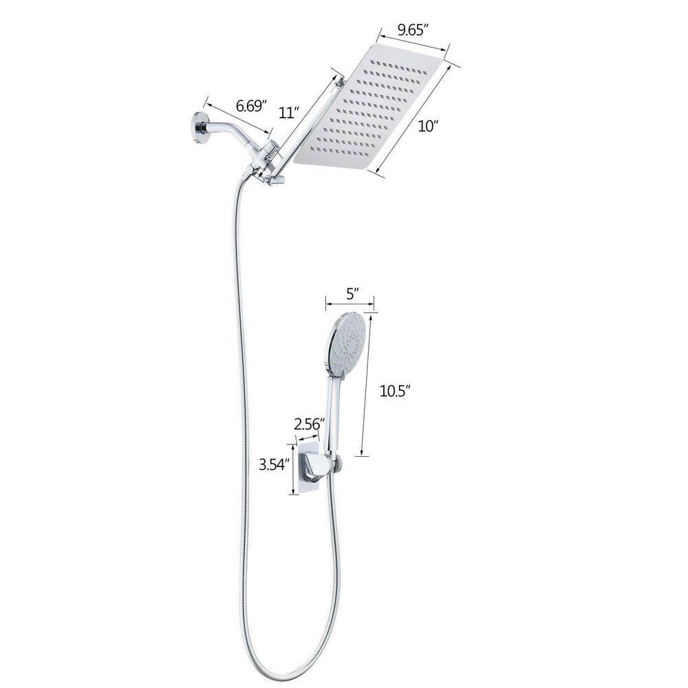 YASINU 7-Spray Patterns 10 in. Wall Mount Square Rain Dual Shower Heads with Hand Shower in Chrome YNMYTH00041CH