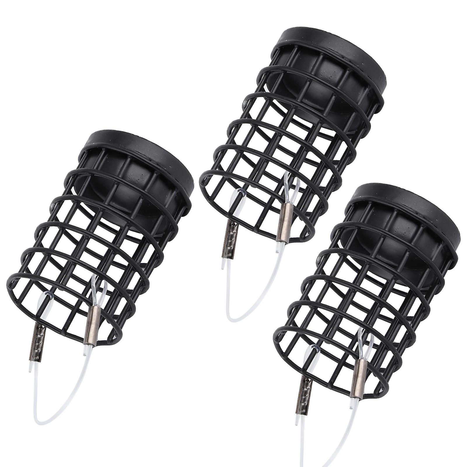 3pcs Fishing Bait Cages Hollow Stainless Steel Feeding Lure Trap Tackle Accessory Black30g