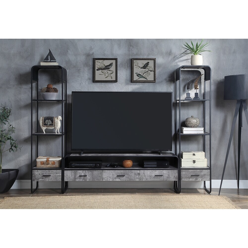 Raziela TV Stand  Concrete Gray   Black Finish