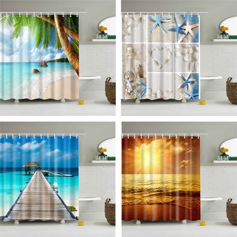 Seaside Scenery  3d Printed Shower Curtains Set Polyester  Fabric Waterproof  High Quality Bath Curtain Bathroom Screen Curtain