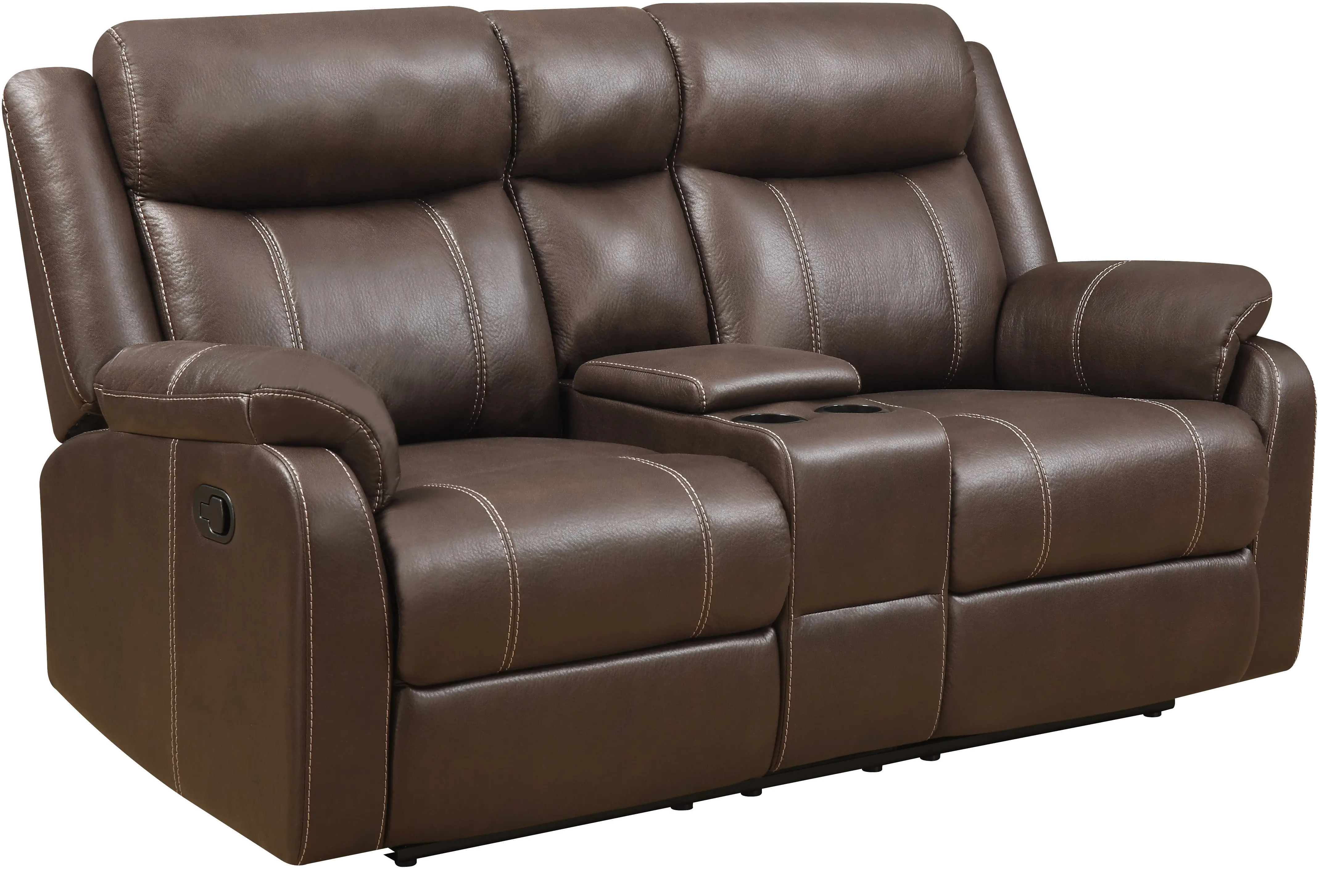 Domino Brown Reclining Loveseat with Console