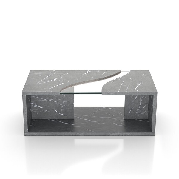 Furniture of America Kobe Faux Marble and Glass Coffee Table