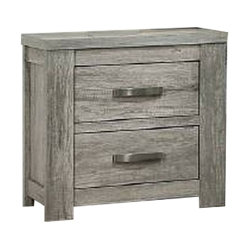 Wooden Nightstand with Two Drawers and Metal Bar Handles， Gray