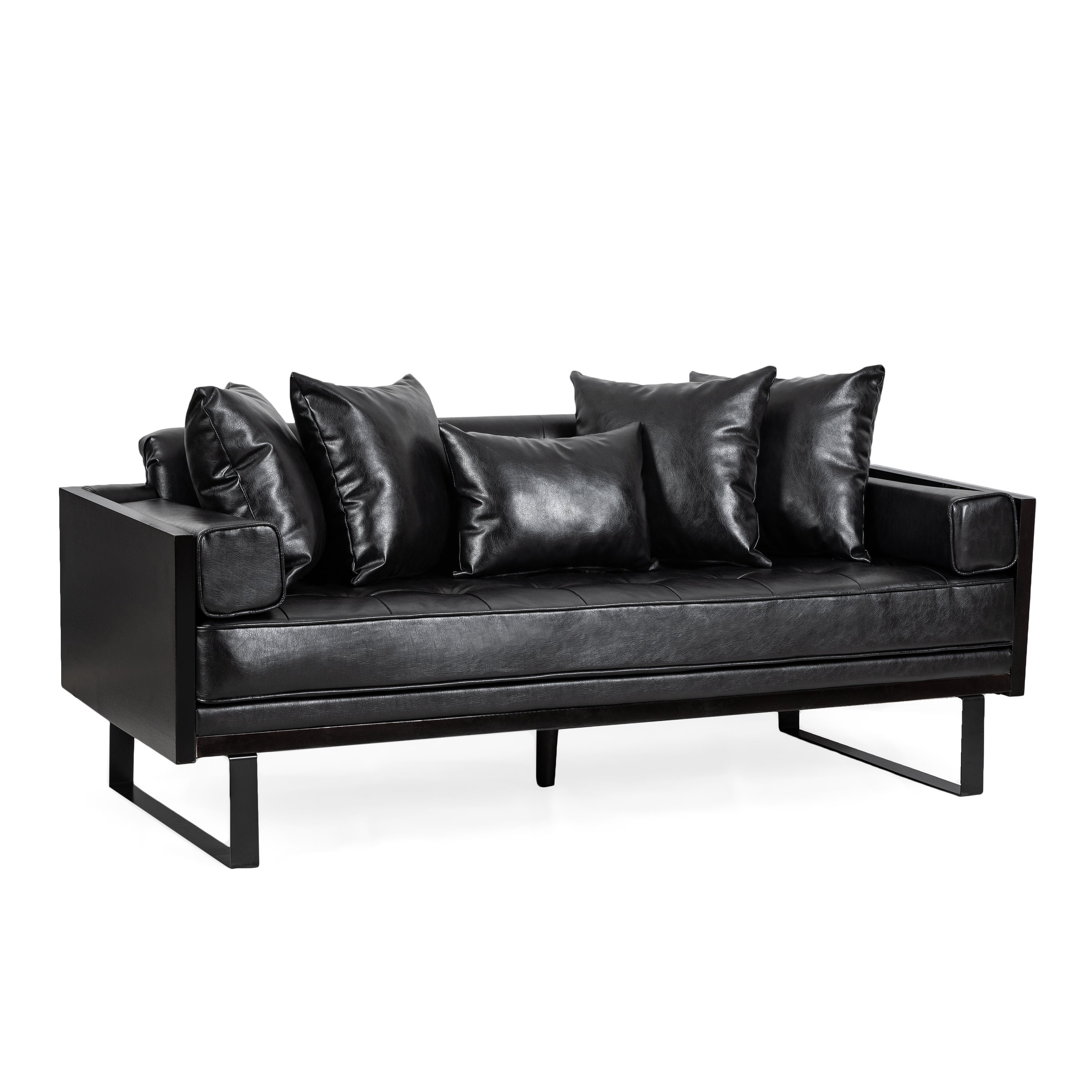 Manbow Contemporary Faux Leather Upholstered Oversized Loveseat with Accent Pillows