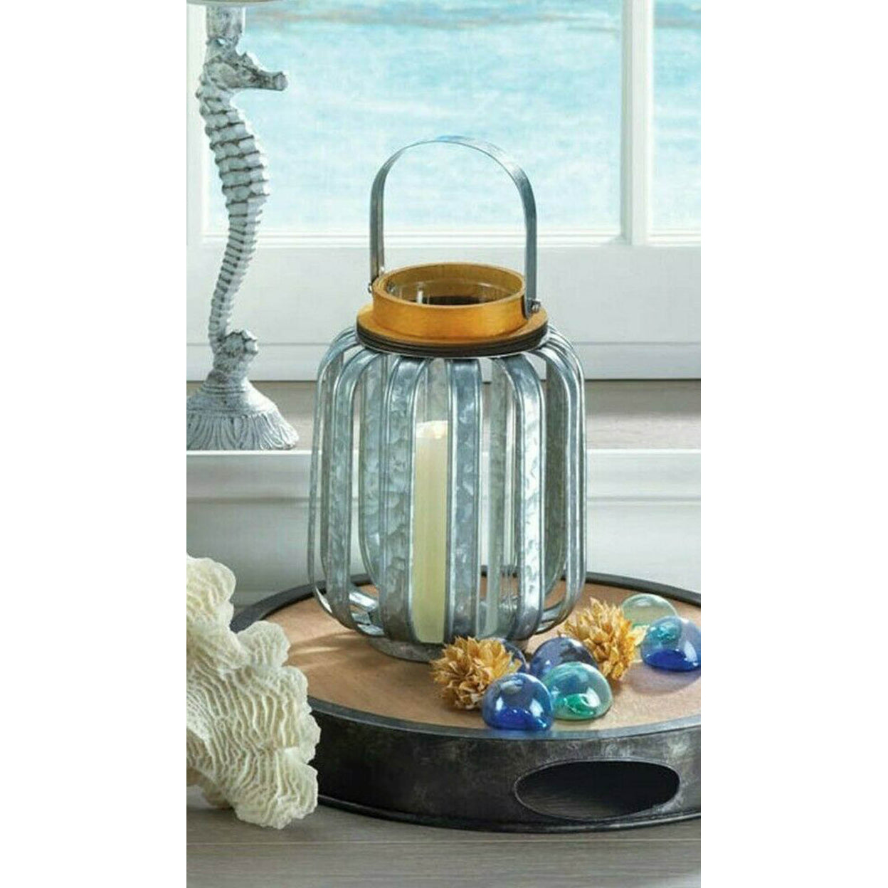 Home Decorative Galvanized Metal Slats Candle Lantern - 8 inches