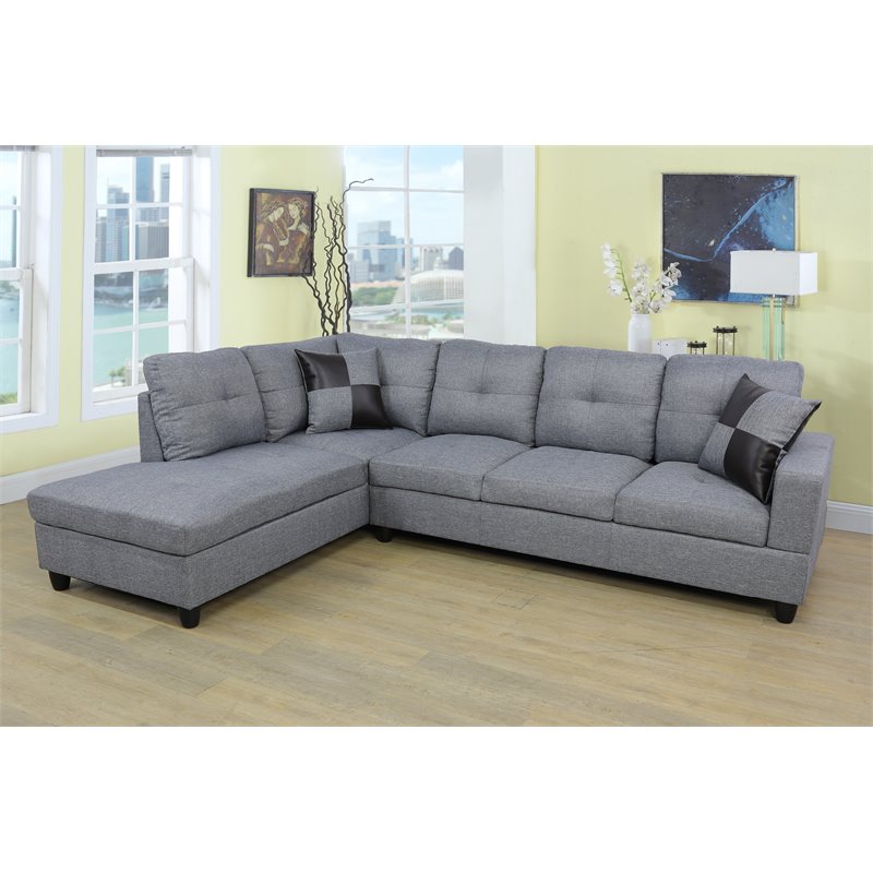 Star Home Living Corp Tracy Linen Fabric Left Facing Sectional in Gray