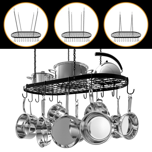 X 17 quot Hanging Pot Rack And Pan Ceiling Rack With 15 Hooks For Kitchen Organization