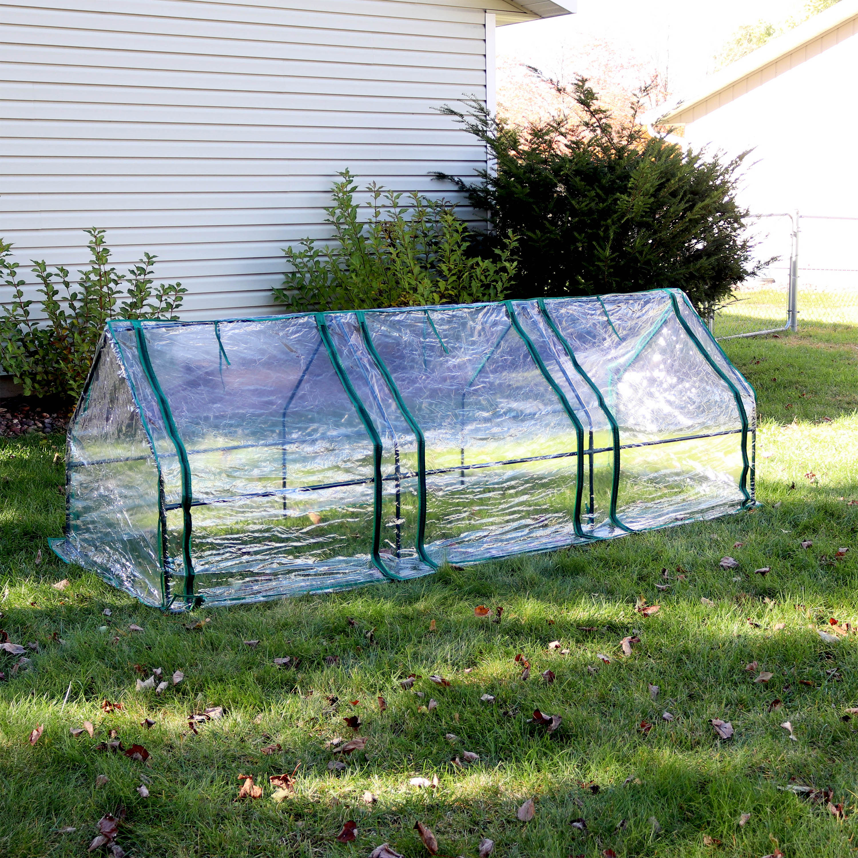 Sunnydaze Outdoor Portable Slanted Top Plant Shelter Mini Cloche Greenhouse with Zipper Doors - 36