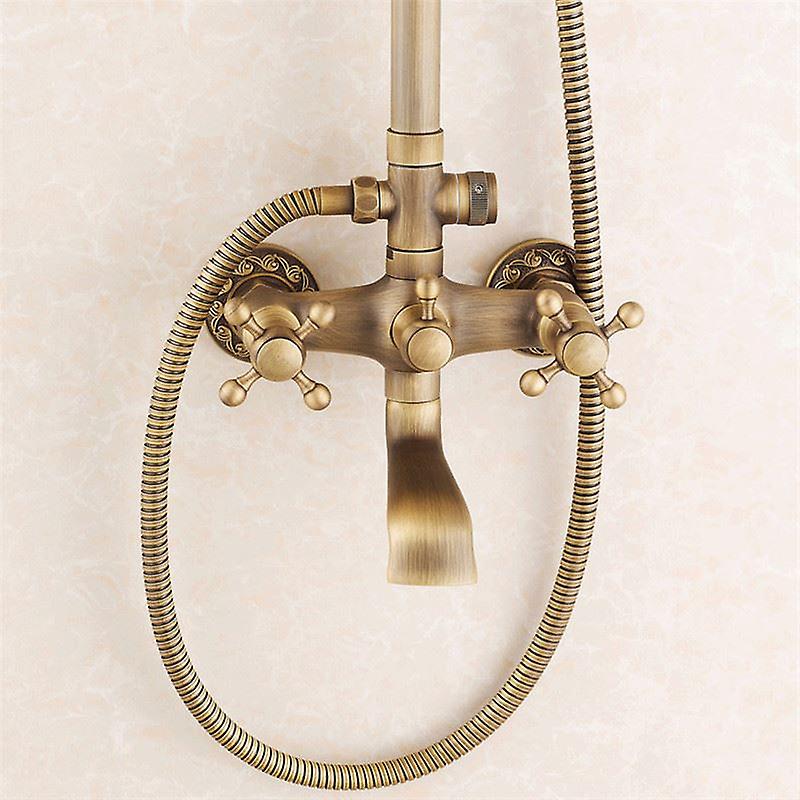 Antique Brass Retro Brushed Bath Shower Mixer Tap Panel Wall Mounted Rainfall