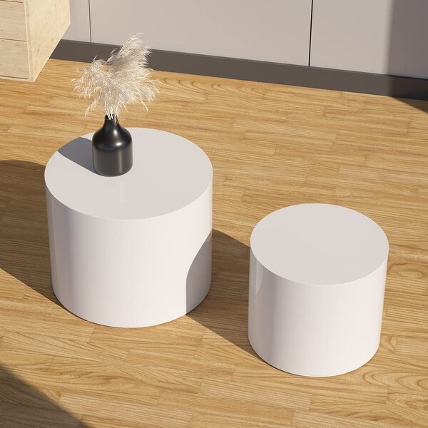 Coffee Tables Set of 2 Small Coffee Table Round End Table Wood Circle Coffee Table Set Side Table for Living Room (White)