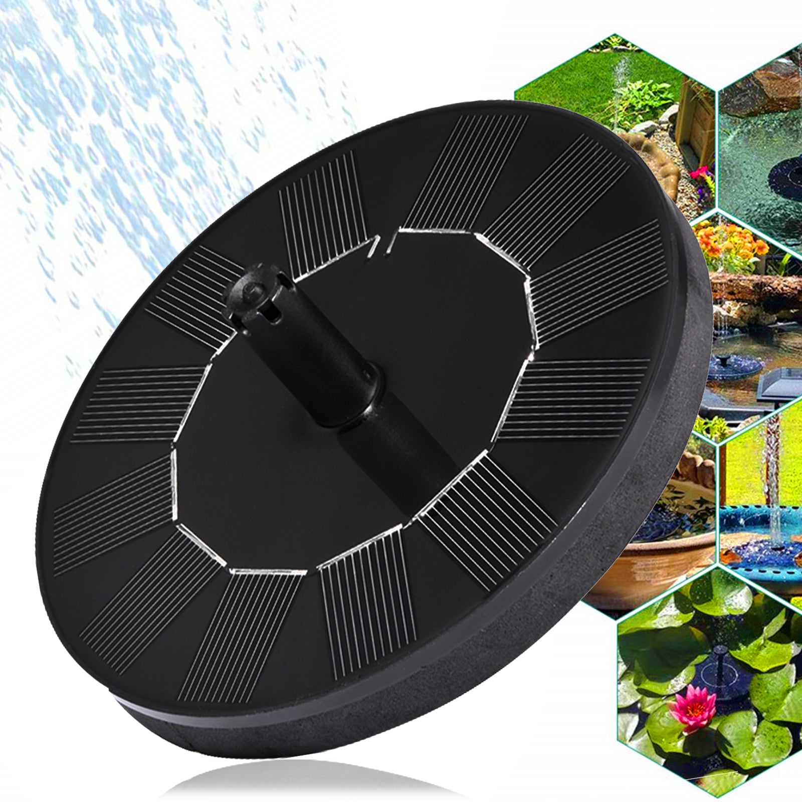 Duomishu Solar Fountain 5 Nozzle Solar Powered Pump 7V 1W Outdoor Solar Panel Kit Floating Water Pump