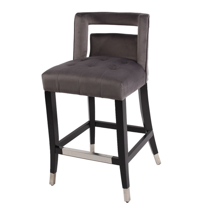 Suede Velvet Barstool with nailheads and backrest Set of 2