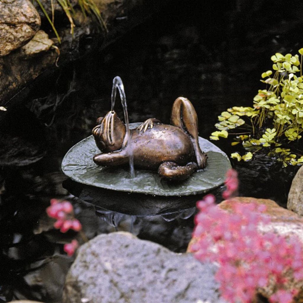 Spitting Frog on Lily Pad Bronze Garden Statue by Design Toscano