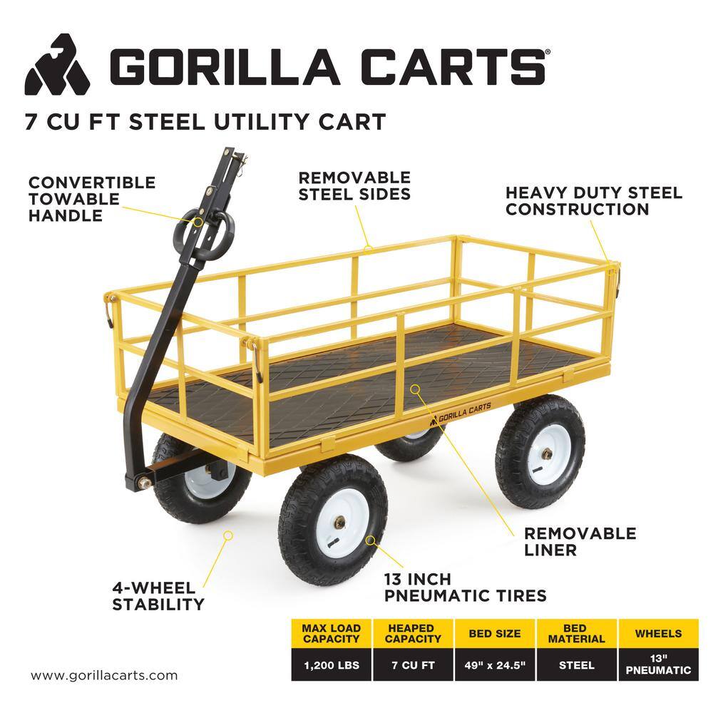 GORILLA CARTS 1200 lbs. Heavy Duty Steel Utility Cart GOR1201B