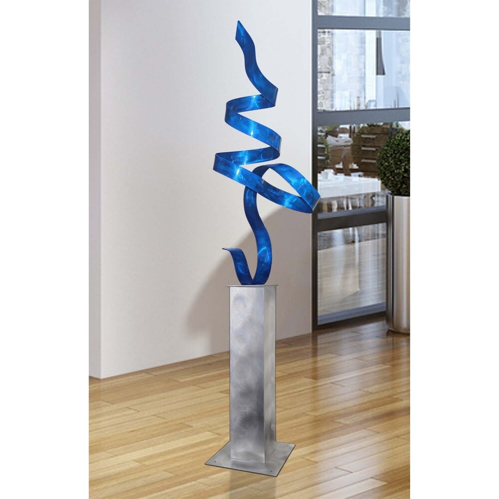 Statements2000 Large Modern Metal Sculpture Indoor Outdoor Garden Art Decor by Jon en   Blue Perfect Moment with Silver Base