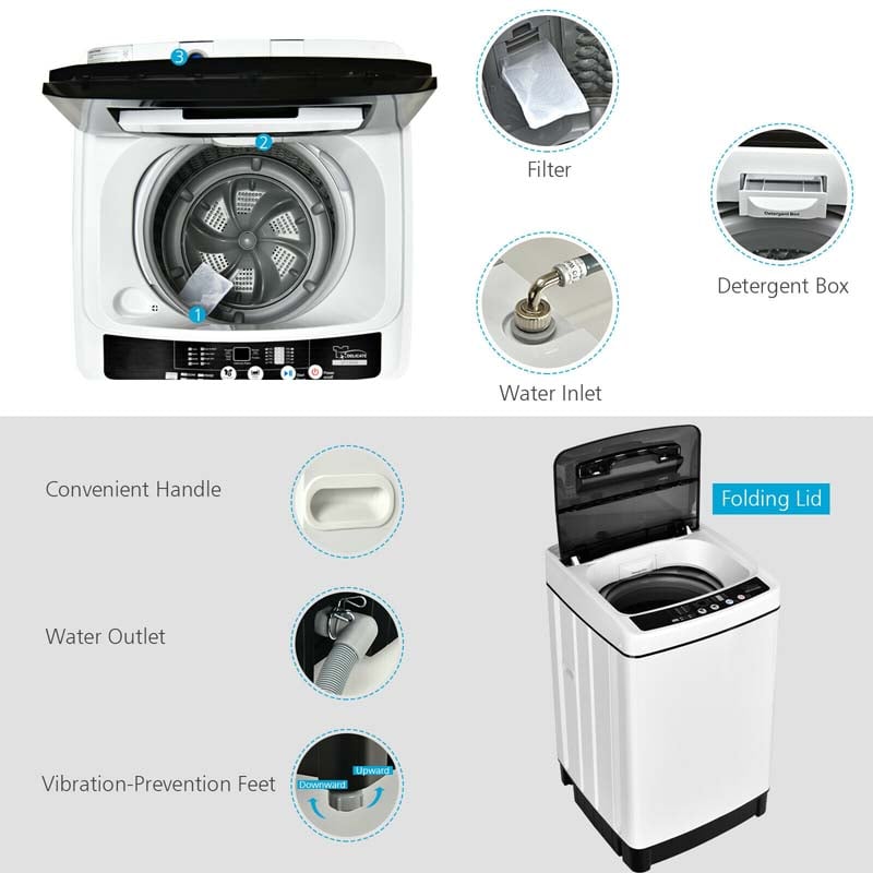 11 LBS Full-Automatic Portable Washing Machine, Top Load All In One Washer Dryer Combo