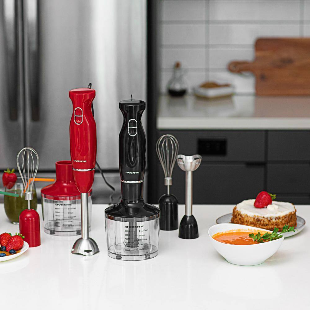 OVENTE Ultra-Stick 2-Speed Black Hand Immersion Blender Set with Whisk+Beaker+Chopper HS565B