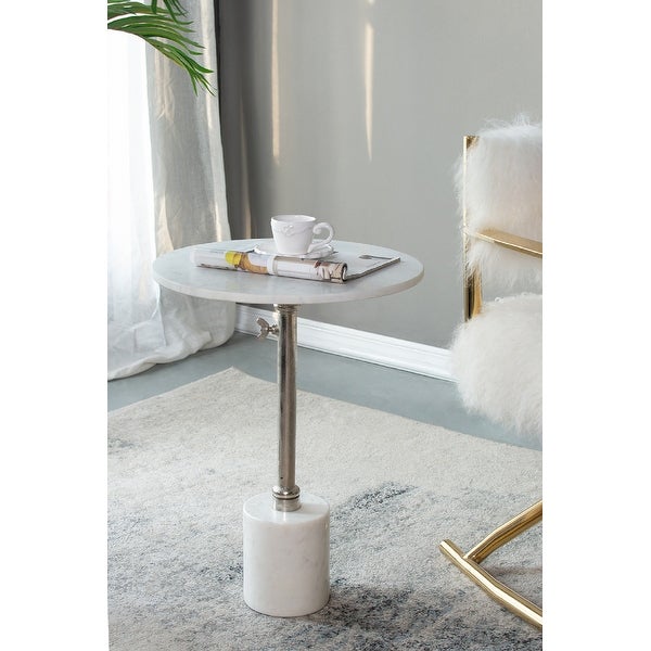 AandB Home Marble-Top Round Side Table - White/Silver