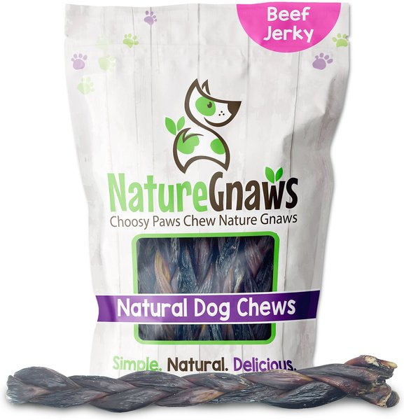 Nature Gnaws 11-12-inch Braided Beef Jerky Dog Chews， 5 count